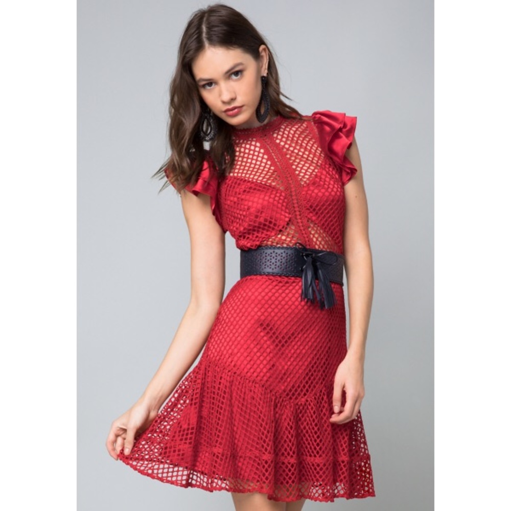 Bebe Red Ruffle Dress - XS